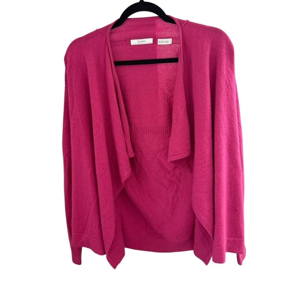 Neiman Marcus Cashmere Collection Fuchsia Pink Draped Open Front Cardigan M